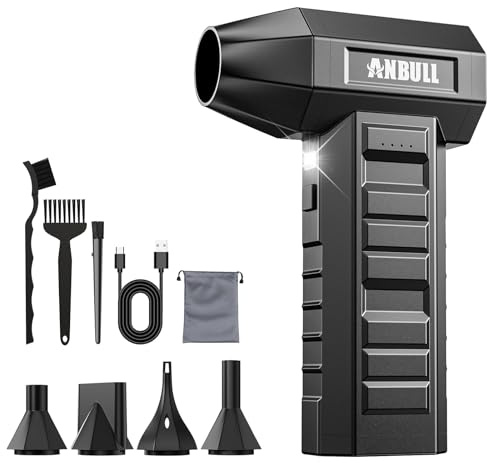 Anbull Elektrische Staubgebläse 250000 U/min Air Duster mit 9000mAh Akku, USB-C Wiederaufladbare Cordless Luftgebläse, 4-Stufen Einstellbare Druckluftspray für PC, Tastatur, Auto, Elektronik Reinigun