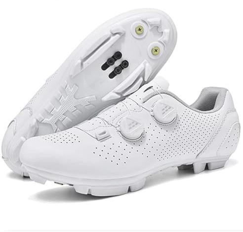 Wttagkl ​​Reinweiße Fahrradschuhe Männer & Damen | Atmungsaktive MTB-Sportschuhe Outdoor | SPD-Kompatibel mit Rotationstechnologie​,White*MTB-40 EU