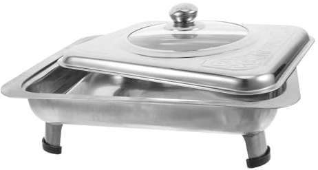 SMASOLO Bright Stainless Steel Buffet Server Tray with Four-Leg Support and Transparent Cover Smooth Rounded Edges Food Display Platter for Parties and Catering