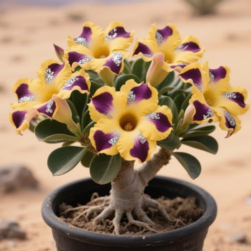 Ambiente,adenium obesum vera, bonsai Per fioriere eleganti,Capolavori in vaso di premium garden stakes a rapida crescita brillante,Bellezza -1 bulbi-I