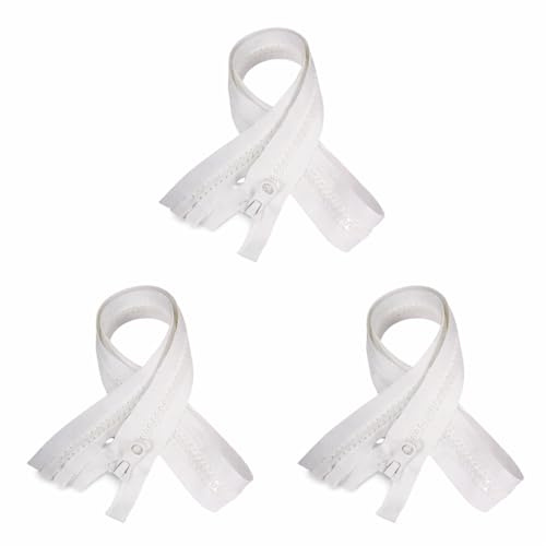 3PCS Teilbarer Reißverschluss 30 cm in Weiß aus Kunststoff, Zipper für Reißverschluss zum Einnähen, für Bettwäsche, Jacken, Taschen und DIY Nähprojekte, robust und leichtgängig