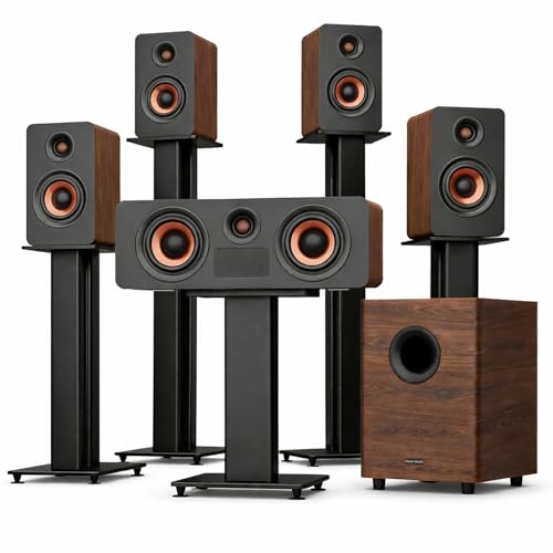 HiFi 5.1.4ch Home Theater Sound System, Dolby Atmos, 900W Surround Sound System for TV, Sound Bar with Subwoofer, 4 Surround Speakers, TV Soundbar, HiFi-Grade Crossover, eARC, BT 5.4, Color: Wood