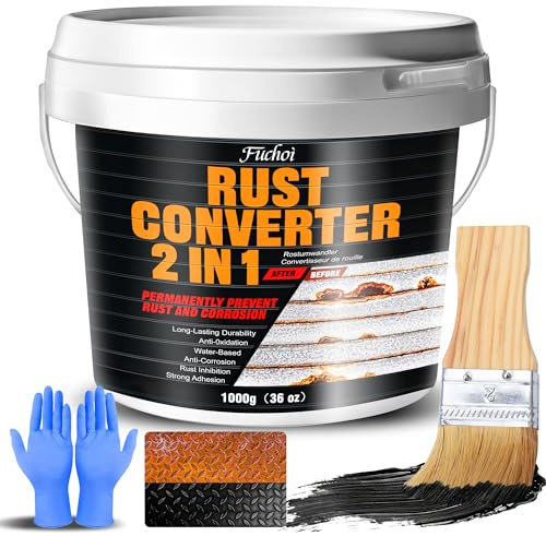 Fuchoi Rust Converter Paint - 2 in 1 Metal Primer, Rust Reformer Encapsulator & Inhibitor, Water-Based Heat Resistant, Anti-Corrosion Coating for Automotive Chassis, Frame, Marine, Industrial (1000ml)