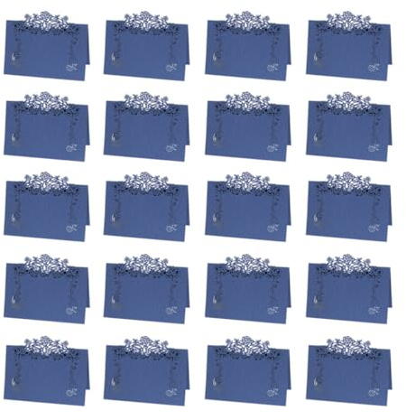 MUELODSIC 50 Cartes de Placement Mariage Bleu en Papier Style Européen, Marque-places Vintage pour Fêtes, Siège de Table Décoratif, Lot de 50 Pièces pour Banquet, Anniversaire et Réception