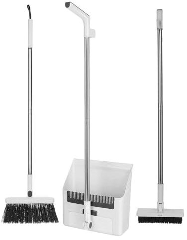 FRCOLOR Set Scopa e Paletta 3 in 1 Pieghevole con Manico in Plastica Resistente, Paletta Pieghevole 90° e Scopa Angolare per Pulizia Interni ed Esterni, Accessorio per Casa e Giardino