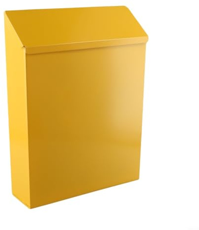 Desiumite Lockable Wall-Mounted Metal Mailbox for Outdoor Use – Rustic Vintage-Style Iron Letter Box with 2 Keys, 29 x 22 x 6 cm, Compatible with Home & Garden Exterior D(Yellow)