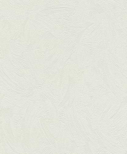 Rasch Papier peint non tissé aspect plâtre - Papier peint structuré uni en blanc pour une ambiance de vie luxueuse - Facile à tapisser et à peindre - 10,05 m x 0,53 m