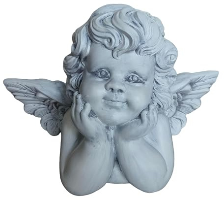 Relaxdays Ange funéraire, résistant aux intempéries, au Gel, H x l x P : 31 x 40 x 22 cm, décoration funéraire, Ange Gardien, polyrésine, Gris Pierre