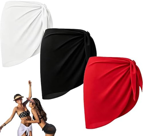 Moxychrony 3 PCS Sarongs for Women Beachwear, Beach Cover Ups for Women | Black, White and Red Sarongs, Multicolour Beachwear Swimsuit Cover Ups Skirt for Ladies