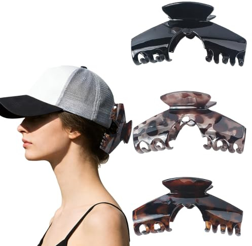 Teracimoha Haarklammer, 3 stück Large Hat Claw Clip für Damen, Acetate Tortoise-Shell Haarklammern, Groß & Klein, Dünnes & Dickes Haar, Rutschfest für Styling & Hut