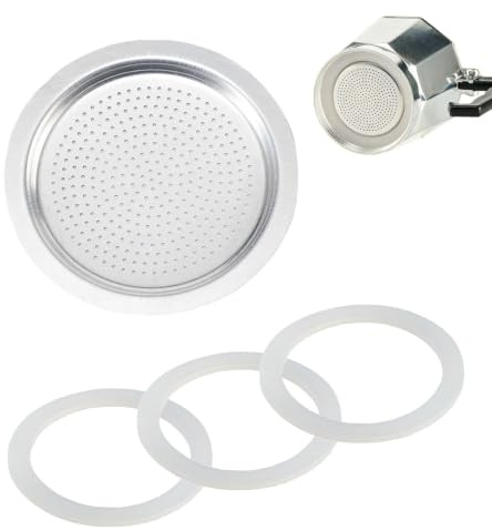 4 Stück Ersatz-Dichtungssätze für Espressomaschinen, Universelle Kaffeemaschinendichtung und Edelstahlfilter, für Ersatzteile Moka (2 x Dichtungsring aus Silikon + 1 x Filter) (2 Tassen)