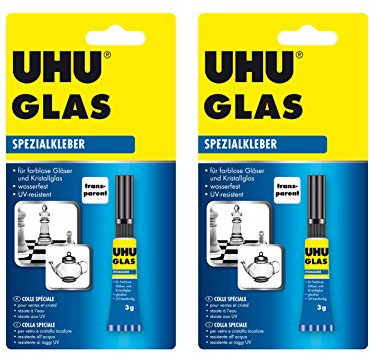 2 adhesivos de reparación de vidrio UHU, 2 x 3 g resistente al agua, resistente a los rayos UV
