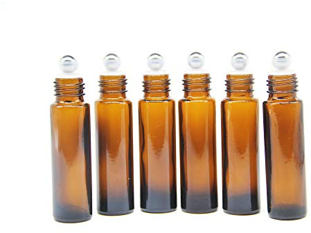 Yizhao Brun 10ml Rulla På Flaskor för Eterisk Olja, Tomma Roll On Glass Bottle med Rostfria Rullkulor för Aromaterapiblandningar, Doft, Parfym, Massage - 6 st