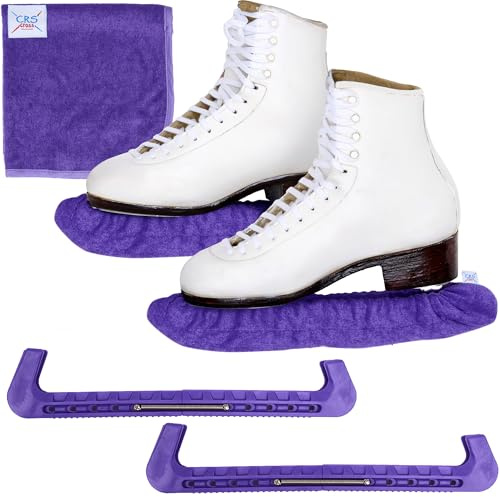 CRS Cross Ice Skate Guards, Soakers and Towel Gift Set. Essential Ice Skating Hard Guard and Soft Skate Blade Cover Accessories for Figure Skating or Hockey (Passion Purple, Large)