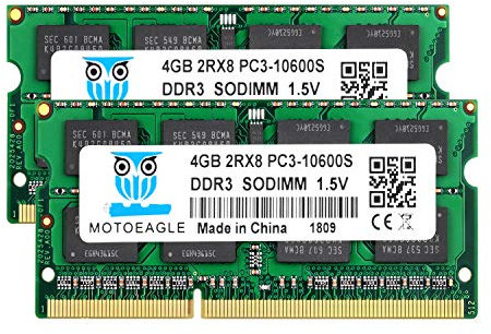 Motoeagle DDR3 1333 8GB Kit (2x4GB) PC3 10600 10600S 4GB SODIMM 204-Pin Unbuffered Non-ECC 1.5V CL9 2Rx8 Dual Rank Notizbuch Arbeitsspeicher