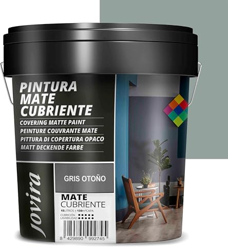 JOVIRA PINTURAS Pintura Mate Cubriente | Colores | Pintura interior-exterior con excelente poder cubriente. (15 Litros, Gris otoño) T