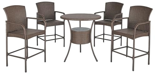 Outsunny Set 5 Pezzi Tavolino con 4 Sedie da Giardino Alte in Rattan Sintetico con Secchiello per Ghiaccio, Marrone