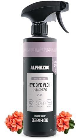 alphazoo Bye Bye Vloh Spray für Hunde 500ml – mit Lavendel, Geraniol & Zitronen-Eukalyptus. Hilft gegen Flöhe, sanft zur Haut & ohne Alkohol. Natürlicher Schutz, pflegend & hautfreundlich