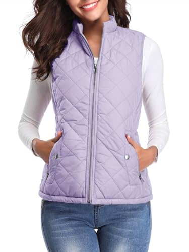 fuinloth Women's Quilted Gilet, Body Warmer Padded Outdoor Sleeveless Vest | Soft and warm, Flattering fit, Zip pockets, Stand collar, Easy care, Versatile