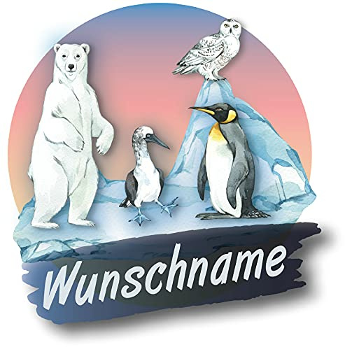 Samunshi® Eisbär Pinguine Wandtattoo Türschild mit Name personalisierbar Kinderzimmer Türaufkleber Baby Wandaufkleber 50 x 50cm Eisbär Pinguine