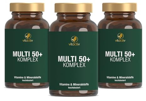 VITACTIV Multi 50 plus - Multivitamin Komplex Menschen ab 50 - Vitamine, Mineralien, Spurenelemente - Vitamin B, C, E, K, D, Magnesium, Kalzium, Zink - Hochdosiert, Hormonfrei, ohne Jod - 180 Kapseln