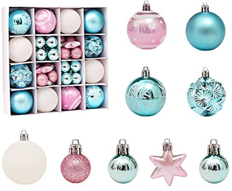 Fyfjur Palle Di Natale Rosa Blu, 42 Pezzi Palle Natale Plastica, Palline Di Natale Miste, Palline Albero Natale Particolari, Set Palline Albero Di Natale