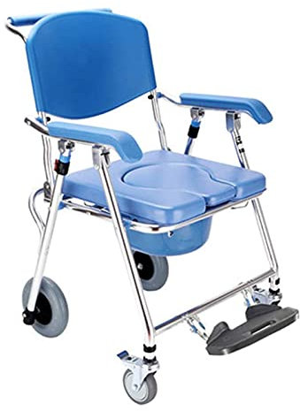 AZICYN Toilettenstuhl, klappbarer mobiler Toilettenstuhl mit Fester Höhe, Duschstuhl mit Rädern und Bremsen für Badezimmer-Toilettenhocker Senioren (Blau)