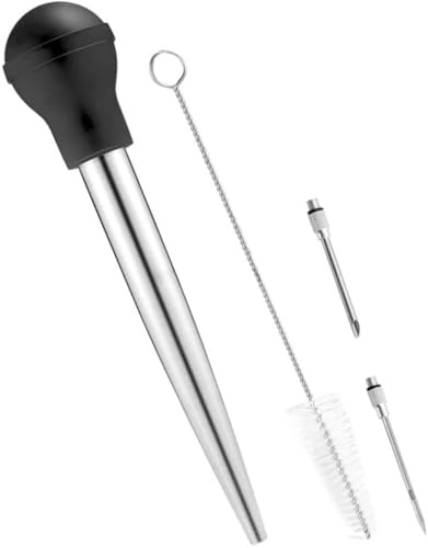 Turkey Baster, Professional Turkey Baster Syringe for Cooking with Cleaning Brush and Marinade Tools, Stainless Steel Turkey Baster for Oiling and Marinating Turkey, Beef, Pork, Fish