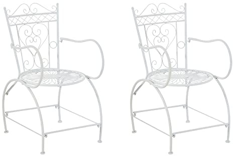 CLP 2er Set Stühle Sheela I Gartenstühle Aus Metall I Metallstuhl Mit Armlehnen Im Jugendstil Farbe weiß