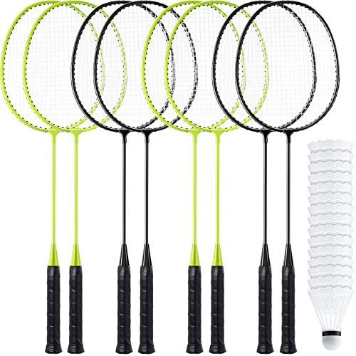 Woanger 8 Packs Badminton Rackets Set with 12 Badminton Racquets for Adult Backyard Gym Beach Outdoor(Green, Black)