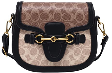 Kleine Umhängetasche für Damen, goldene Schnalle, Leder, Geldbörse, modisches Design, Schwarz