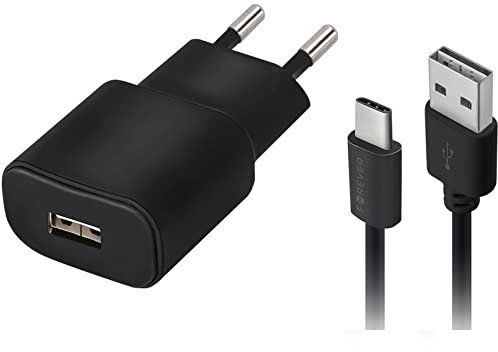 Forever Caricatore da 2 A, 5 V, con cavo USB a USB-C, nero, universale, per smartphone, telefoni, cuffie, altoparlante di tutte le marche