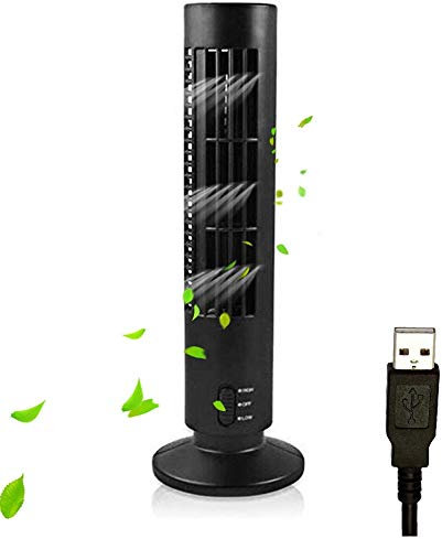 CAZARU Mini Ventilador de Torre portátil, silencioso, sin aspas, Ventilador eléctrico de 2 velocidades, Alimentado por USB, Ventilador de Torre, Ventilador de Aire Acondicionado Vertical para