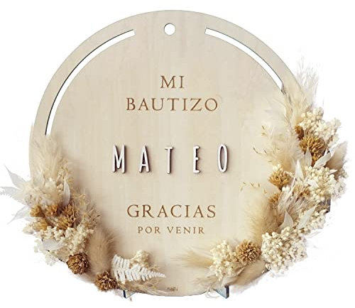 nagu® Bautizo. Pancarta Personalizada De Madera 30x22cm Para Bautismo, Poster Personalizado Con Letras Y Números Adhesivos, Cartel Personalizado Con Soporte Y Orificio Para Colgar de Decoración