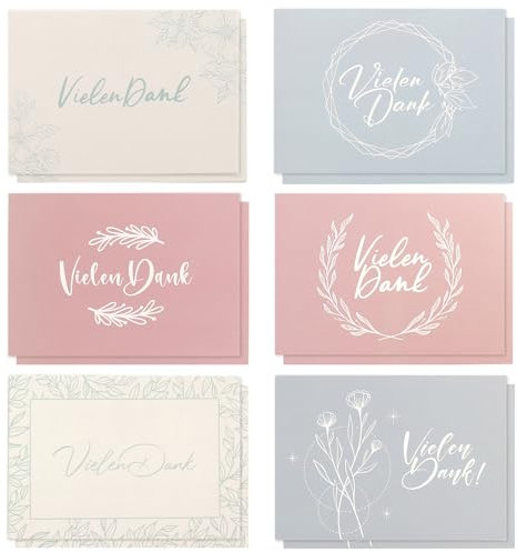 Donindis 48 Dankeskarten mit Umschlägen, Vielen Dank, 6 Motive, DIN A6