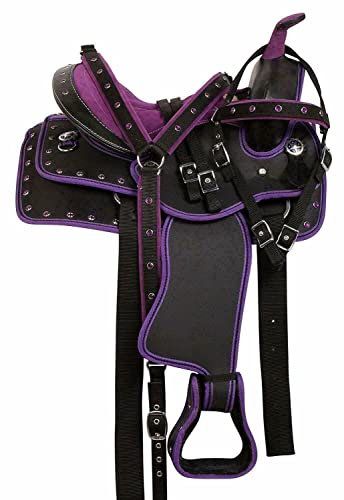 WILD RACE Wunderschöner Designer-Westernsattel aus synthetischem Barrel Racing/Beautiful Designer Synthetic Western Barrel Racing Western Saddle (13, Purple-Black)