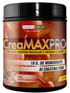 Healthy Fusion Creatina 100% | Creatina pura microfiltrata + Vitamina B6 | Migliora la resistenza fisica | crescita muscolare | Migliora la concentrazione | Facile da digerire | Gusto Cioccolato 300g