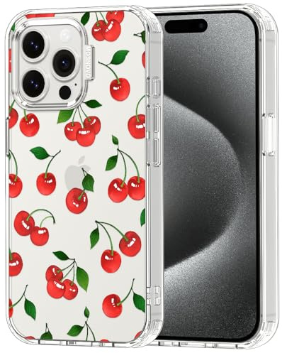 MOSNOVO Case for iPhone 15 Pro Max, [Buffertech 6.6ft Military-Grade Drop Protection] [Anti Peel Off Tech] Clear TPU Bumper Phone Case Cover Design - Cute Cherry