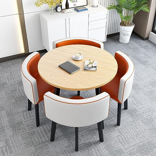 JSLJDM Rundes Esszimmertisch-Set für 4 Personen, Küchentisch und Stühle für 4 Personen,Konferenztisch, Besprechungstisch, Tische und Stühle for den Empfang for Esszimmer(Color:Schwarz) 80 * 75CM A1