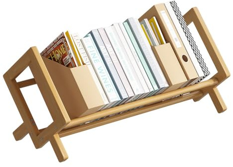 NUODWELL Librería de bambú para niños, estantería de oficina, organizador pequeño de libros individual para dormitorio (color tronco, 40 cm de largo)