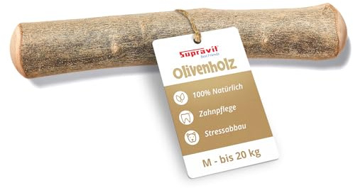 Supravit Olivenholz Hundespielzeug M | Natürliches Kauholz | & splitterfreier Kauknochen für Hunde | Langanhaltende Beschäftigung & Zahnpflege | für mittlere und große Hunderassen