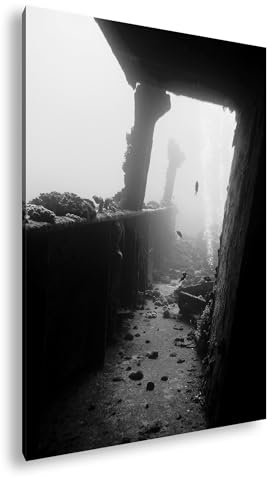 deyoli Splendido formato relitto subacqueo: 90 x 60 cm, effetto: bianco e nero, stampa digitale di alta qualità con cornice