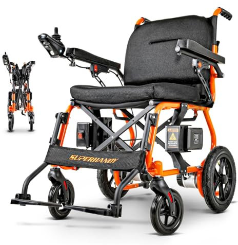 SuperHandy GoRide 2 Electric Wheelchair - Lightweight (19 KG), Foldable, Dual Brushless Motors, Zero Turn, Electromagnetic Brake, Portable Design for Enhanced Mobility (150 KG Capacity)