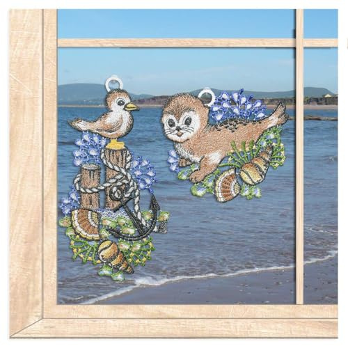 atelier alles-Spitze 2er Set Kleine Maritime Fensterbilder Möwe & Robbe