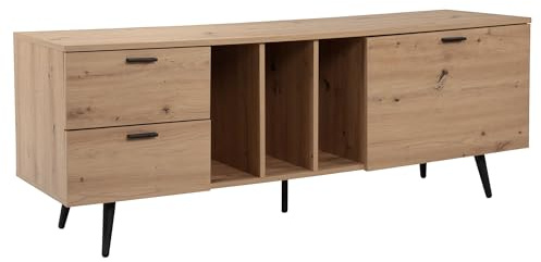 FineBuy Lowboard Eiche-Dekor 150x55x40 cm Design TV-Kommode Modern, TV-Schrank Hoch, Fernsehtisch Fernsehschrank mit Tür & Schubladen, Fernsehkommode Wohnzimmer Modern Braun