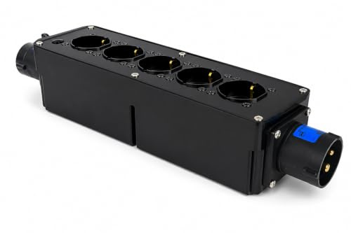NLIGHTING Power Box CEE 16A Multipresa Palco 5 Prese Schuko 10/16A + Presa Passante CEE 16A, Box Distribuzione Corrente Professionale IP20 per Eventi, Teatro, DJ, Service Audio Luci