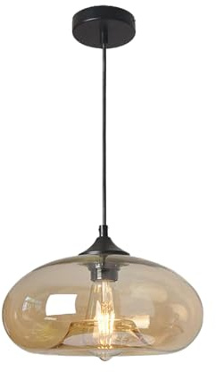 Tropibed Bunt Vintage Glas Pendelleuchte, e27 Glas Hängelampe, Glas Lampenschirm Hängelampe Für Küche Schlafzimmer Wohnzimmer Kronleuchter (Bernstein)