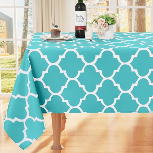 smiry Tischdecke Abwaschbar Rechteckig 140x200cm Tischtuch Polyester Wasserabweisend Lotuseffekt Marokkanisch Tischwäsche Schmutzabweisend Abwischbare Tafeldecke für Outdoor Party Küche,Türkis