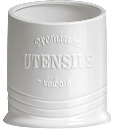 JSHKY 7.2” Extra Large Utensil Holder for Kitchen Counter, Heavy Farmhouse Ceramic Utensil Crock with Crock Mat at Bottom, Gift for Housewarming, Thanksgiving and Christmas, Color-White.
