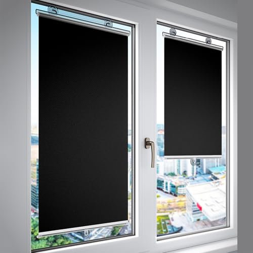 2 Stück Sonnenschutz Rollos Automatisch einziehbarer Verdunkelungsrollo mit Saugnäpfen,Tragbare Rollo Vollständige,Lichtundurchlässig Sichtschutzrollo,Abnehmbar Reisevorhang (40x125cm)